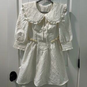 LEDiN White Beaded Baby Doll Dress Womens Size XS